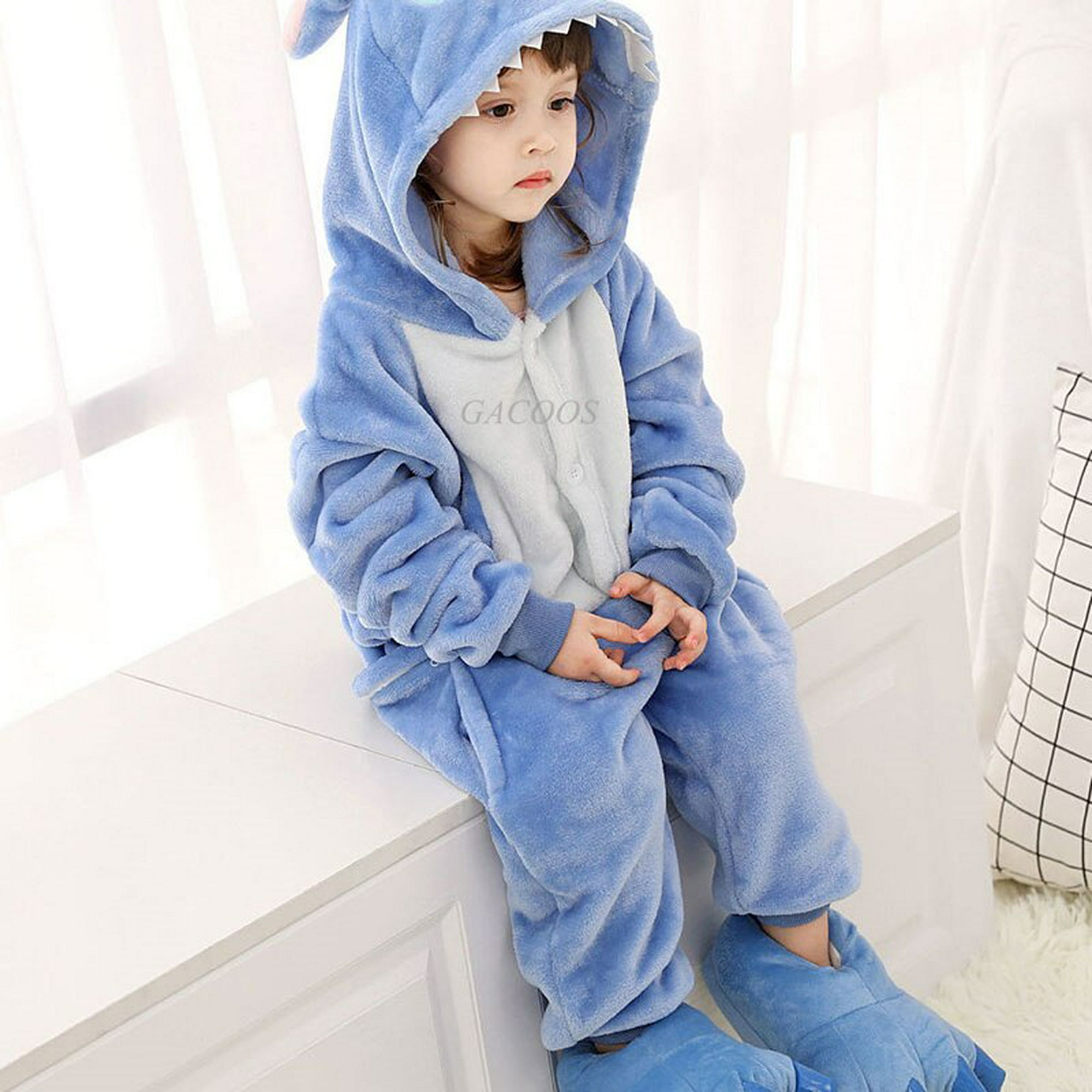 Stitch Kigurumi Niños Pijama Invierno Franela Ropa de dormir cálida Niños  Niñas Animal Onesies Monos-1