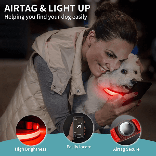 Collar de perro AirTag, collar de perro recargable con luz para perros  pequeños y medianos Adepaton Correas y Collares para Perros