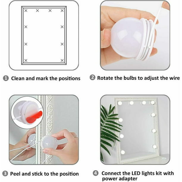 Luz de espejo de maquillaje DIY regulable, kit de luz de espejo  autoadhesiva para tocador, luz de maquillaje enchufable para espejo de pared  de baño (solo bombilla)