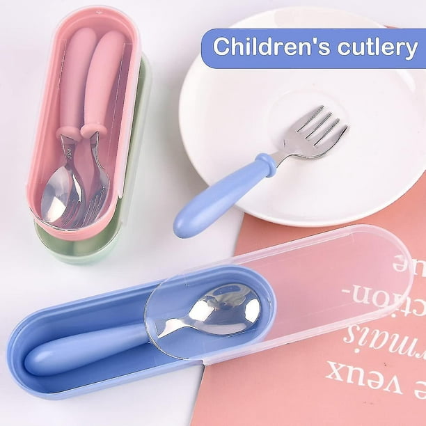 Juego de utensilios para bebés, cucharas y tenedores con estuche seguro de  viaje, cuchara de entrenamiento para bebés, fácil agarre, resistente al