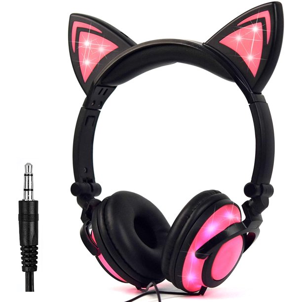 Auriculares para ni os con orejas de gato luz LED recargables