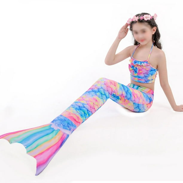 piezas/juego de trajes de baño para niñas, ropa de playa, cola de sirena,  natación para nadar, color: colorido, tamaño: 140