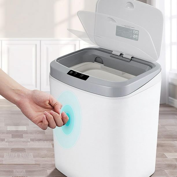 Cubo de basura inteligente de 16 l, cubo de basura automático para cocina,  Blanco Soledad Bote de basura inteligente