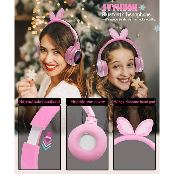 Auriculares inalámbricos para niños, niñas, mujeres y adolescentes en rosa  con Bluetooth para smartp Levamdar Dibujos animados