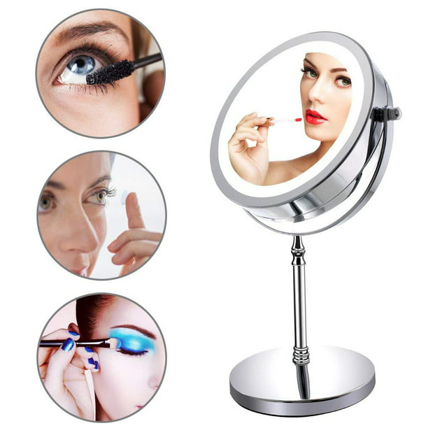 Espejo redondo de maquillaje doble cara con 10x de aumento y luz  : Belleza y Cuidado Personal