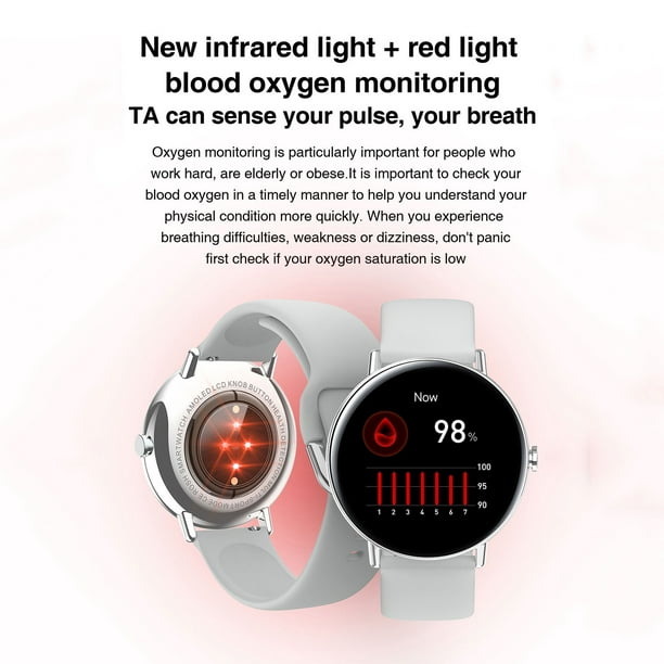 Reloj inteligente redondo con monitor de frecuencia cardíaca, Moda de Mujer