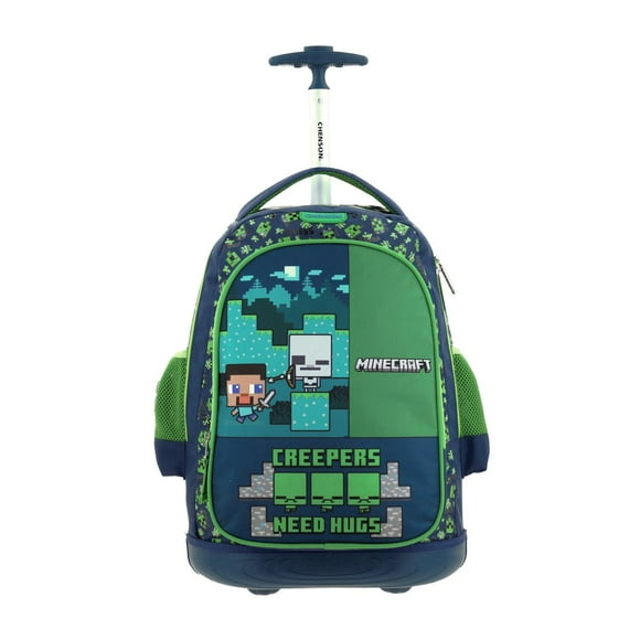 mochila con ruedas grande chenson minecraft azul perious para niño de primaria