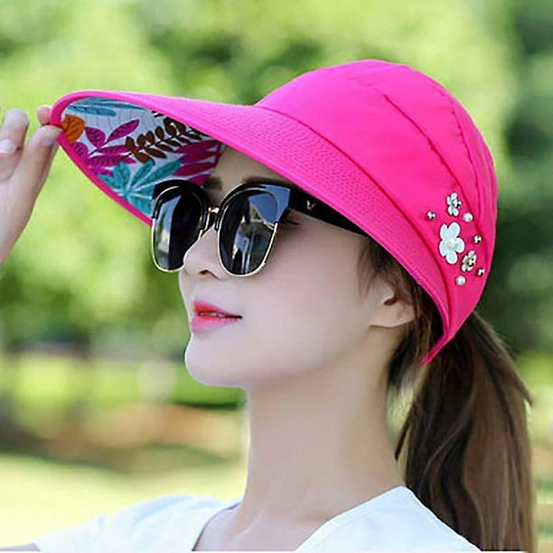 Sombreros de verano para mujer, sombrero plegable para el sol, visera de  flores de perlas, gorra flexible para mujer, informal al aire libre