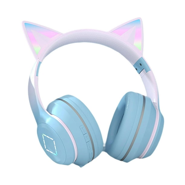 Auriculares para juegos de orejas de gato con micrófono de luz LED RGB,  auriculares estéreo brillantes intermitentes, 7.1 sonido estéreo envolvente