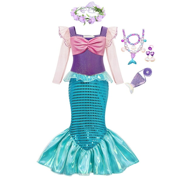 Vestidos de princesa Disney Sirenita Ariel para niñas, fiesta de cumpleaños,  carnaval, niños, disfra Gao Jinjia LED
