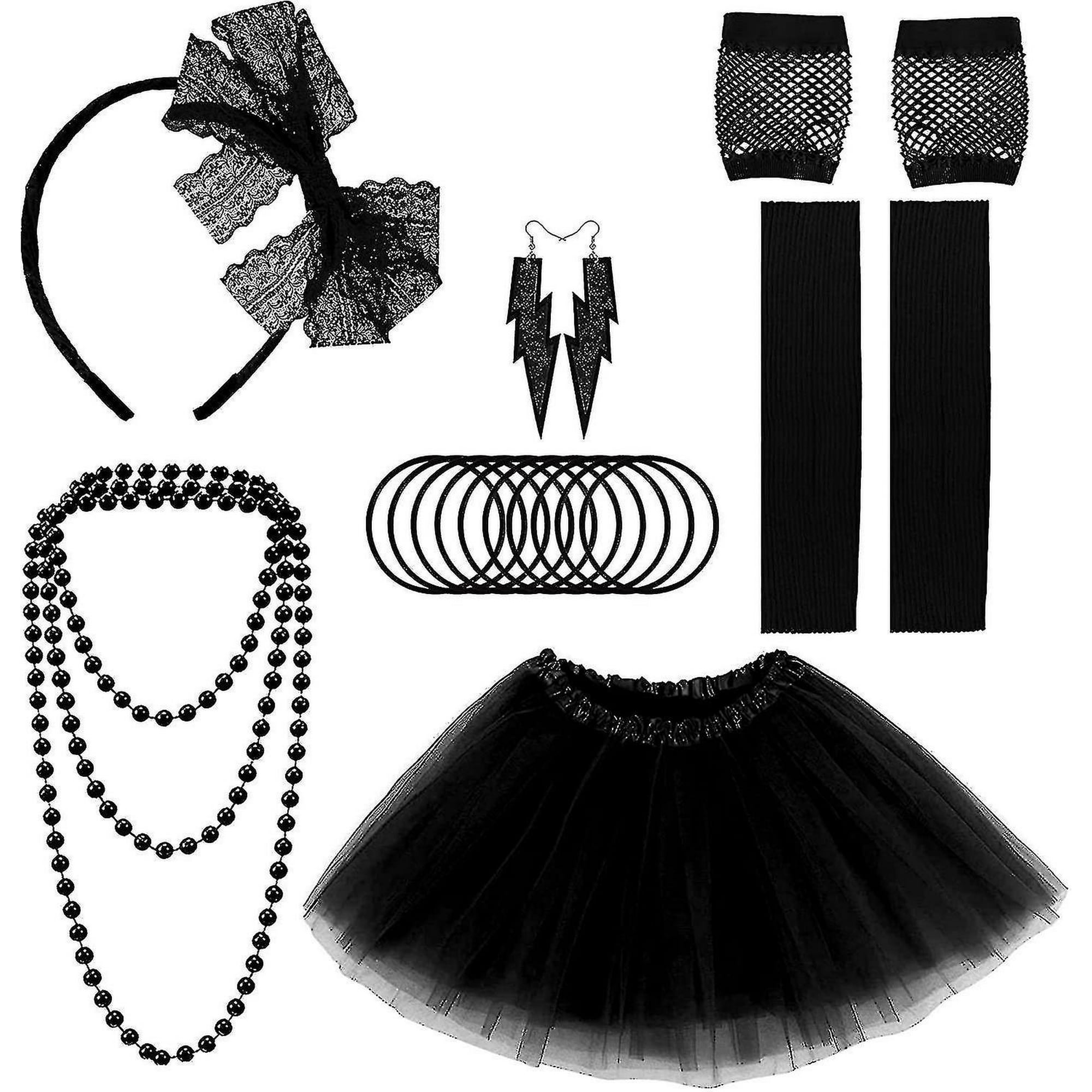 Disfraz de fiesta pop de los años 80 para mujer, pequeño/mediano,  negro/rosa, Negro 