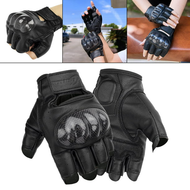 Guantes de material cuero negro para motocicleta, protección de nudillos de  material cuero, cierre d Yotijar Guantes de moto