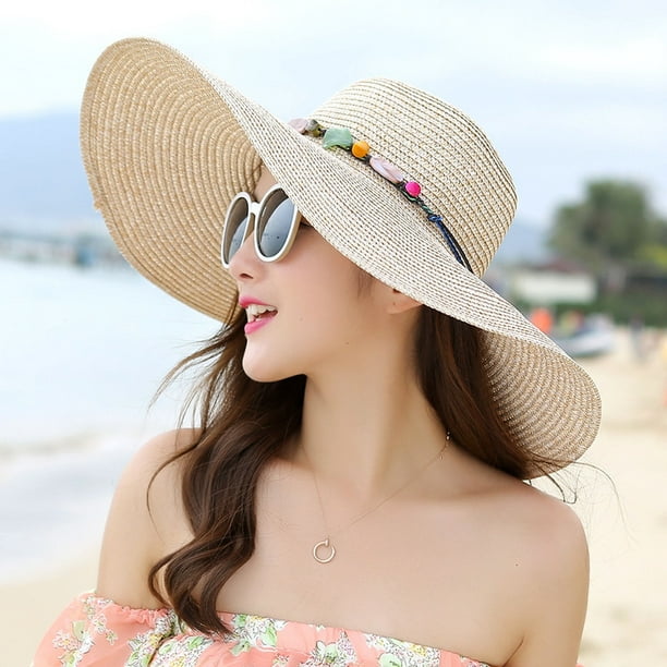 Sombreros de paja para mujer Sombrero de playa de verano Sombrero de ala  ancha Sombrero Fedora UPF50+ TUNC Sencillez