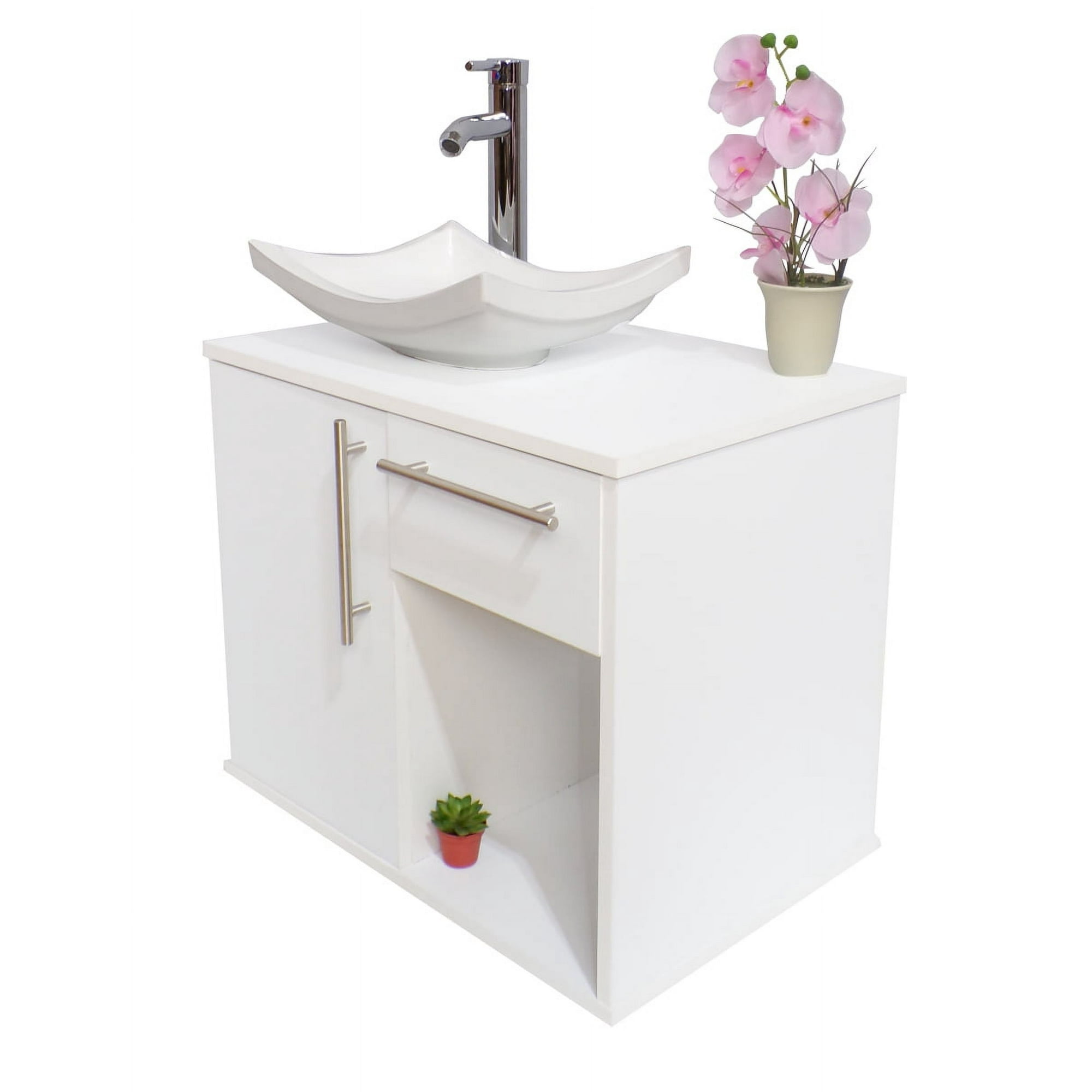 Gabinete para baño con puerta y cajón con lavabo y monomando (Blanco) decomobil gabinete 08