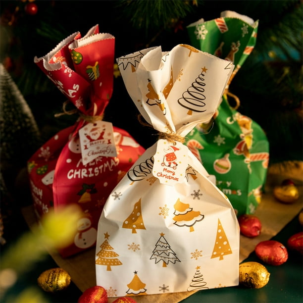 Bolsas de regalo de papel Kraft para Navidad, bolsitas de regalo de diseño  navideño, bolsas de papel para dulces de Navidad con 24 etiquetas adhesivas