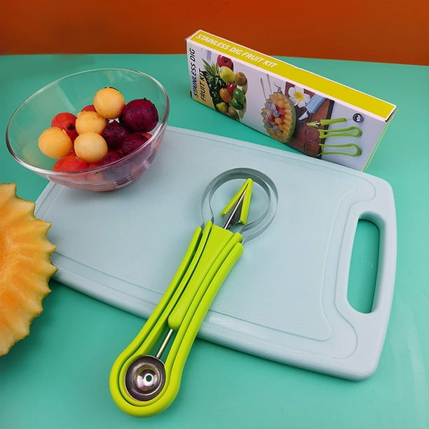 Cortador de sandía, herramientas de frutas y verduras, 3 en 1, cortador de  cuchillo para tallar frutas, plato de frutas, separador de pulpa de