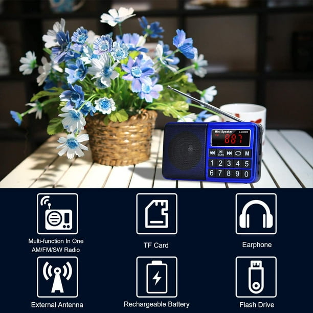 SW/FM/AM, radio FM multifunción portátil con altavoz de neodimio para  conectar computadora/teléfono móvil/escaneo automático y almacenar canal de  radio (azul) JAMW Sencillez