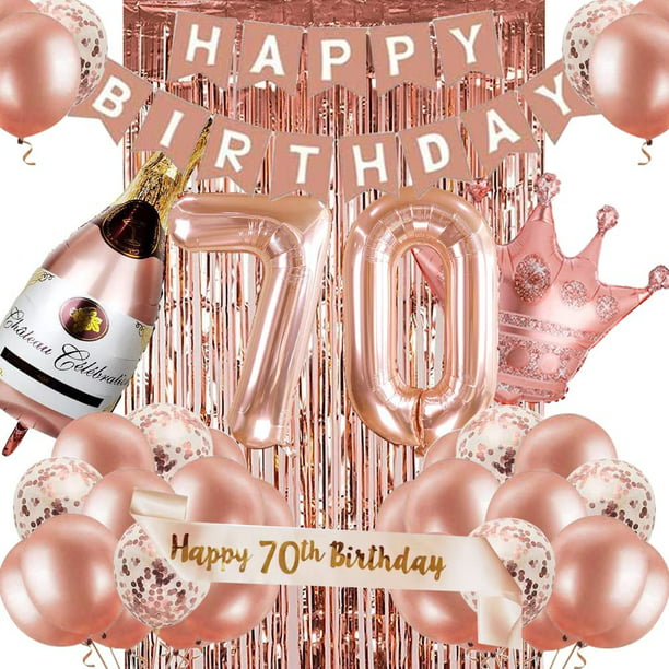 Decoraciones de cumpleaños para mujer, decoraciones de fiesta de cumpleaños  rosa con globos blancos, pancarta de feliz cumpleaños para despedida de