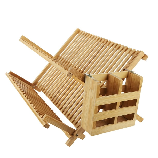  Escurreplatos de bambú, dos niveles de madera plegable