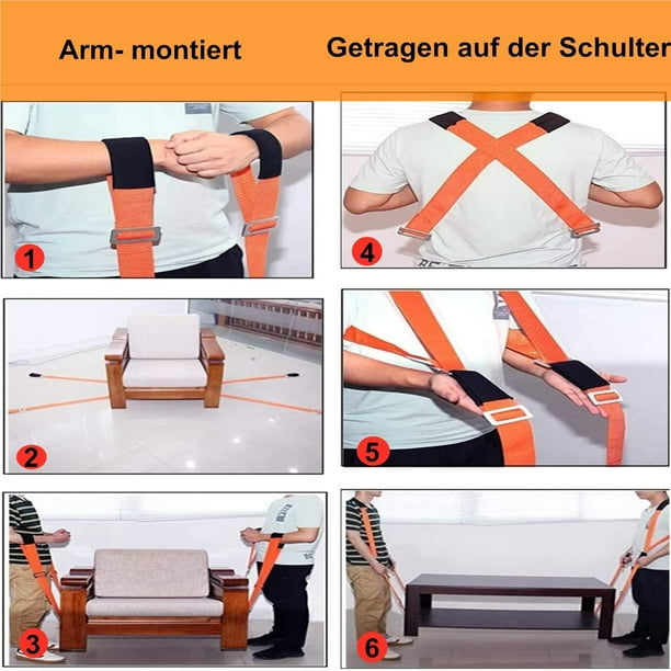 Correas móviles, correas de elevación para 2 personas para mover muebles,  sistema de elevación y movimiento, cinturón de hombro para transportar