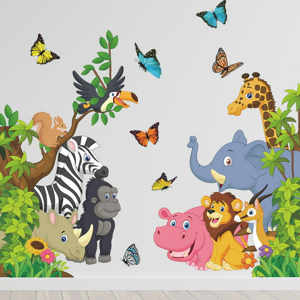 Comprar 2 hojas de pegatinas de pared de dibujos animados, Mural de  animales del bosque, papel tapiz para habitación de niños, jardín de  infantes, hogar