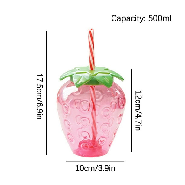  Aesthetic Lindo vaso de plástico en forma de fresa de verano  con tapa y popote para niños y adultos de cualquier edad, paquete de 2 :  Hogar y Cocina
