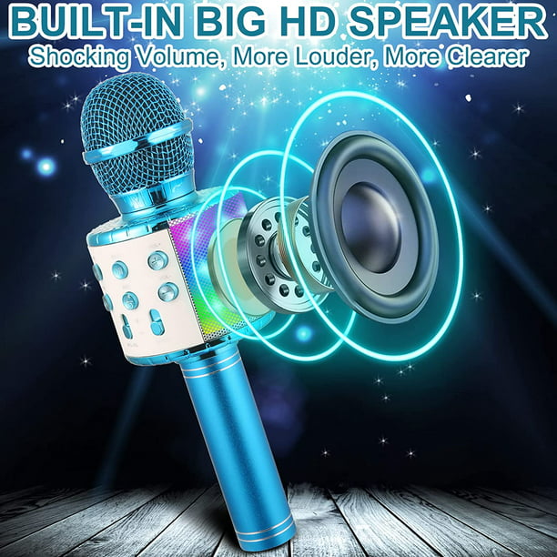 Micrófono para niños, micrófono de karaoke inalámbrico Bluetooth con luces  LED de baile, altavoz de karaoke de mano portátil, juguetes de cumpleaños  para niños adultos (azul) Sincero Hogar