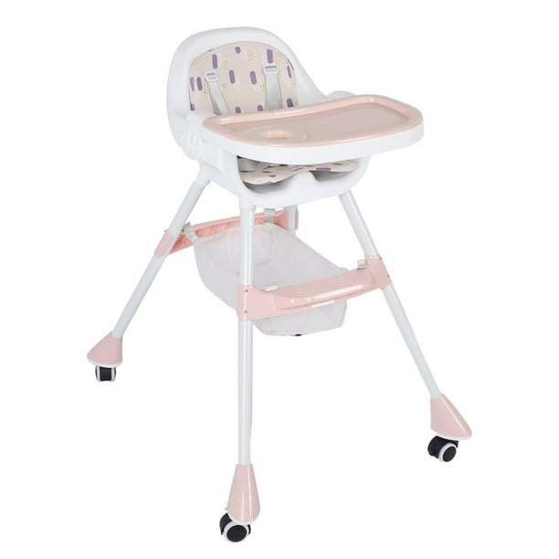 Trona plegable para bebé con bandeja doble, ruedas silenciosas, silla de  altura de alimentación ajustable para ahorrar espacio, color rosa