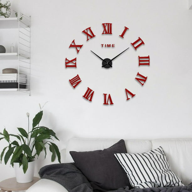 Gran reloj de pared 3D DIY, reloj de números gigantes, espejo sin