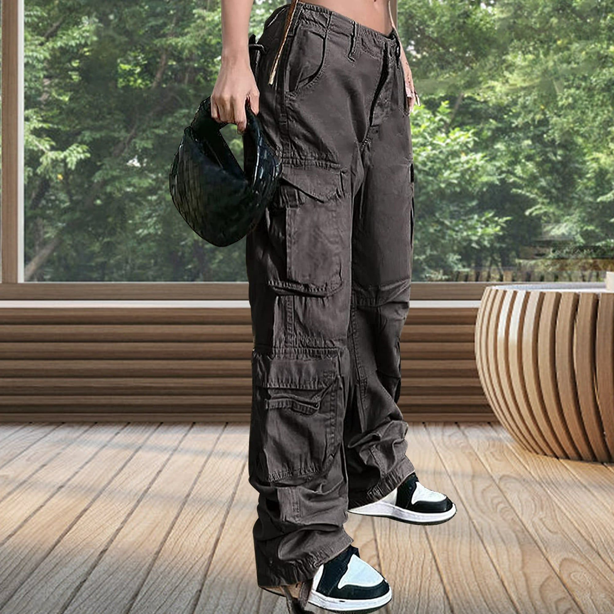  Pantalones de vestir de cintura alta para mujer con bolsillos,  color liso, cintura alta, pantalones rectos para el trabajo y negocios  (negro, M) : Deportes y Actividades al Aire Libre