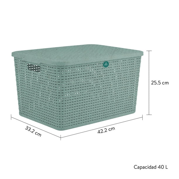 Kit 6 Cajas Organizadoras de Plástico Biodegradable Terragave Tipo Rattan  (Menta)