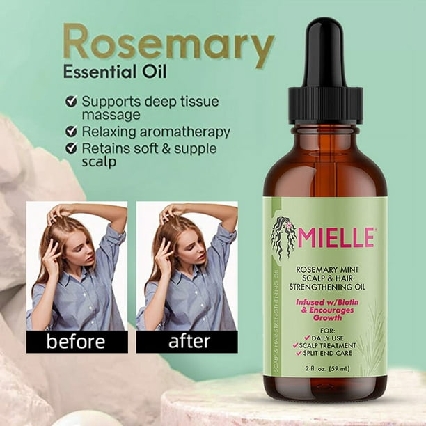 Aceite esencial para el crecimiento del cabello, aceite de menta de Romero  para fortalecer el cabello, tratamiento nutritivo para puntas abiertas y  cabello orgánico Mielle seco