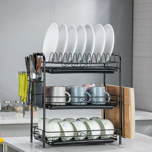 Estante para platos de acero inoxidable de 1 pieza, estante para secar  platos moderno de 2 estantes para cocina, Moda de Mujer