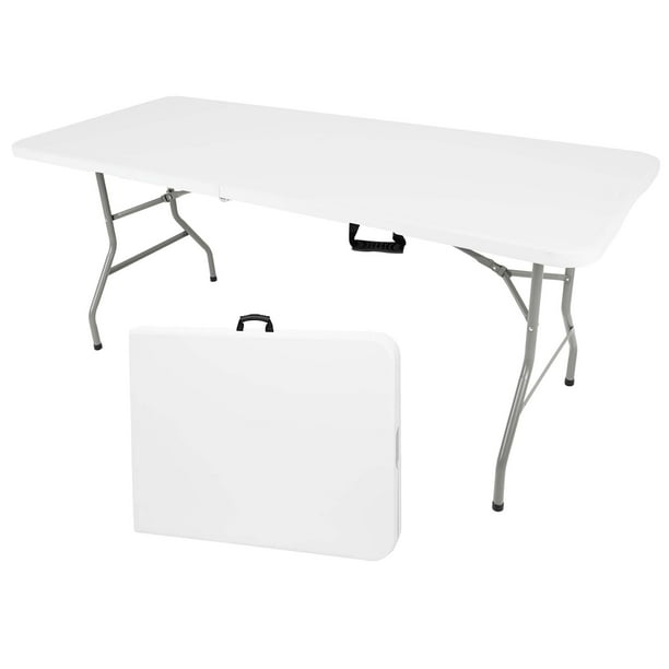 Mesa plegable de plástico de 8 pies, mesa plegable portátil resistente para  interiores y exteriores, mesa de fiesta de campamento plegable por la