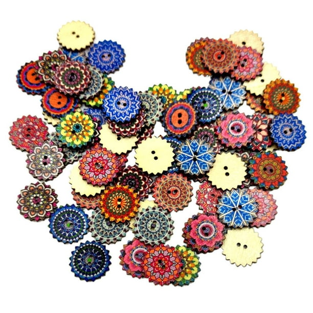  Botones de madera, 100 botones redondos de 2 agujeros surtidos  de flores vintage, botones decorativos para manualidades de costura : Arte  y Manualidades