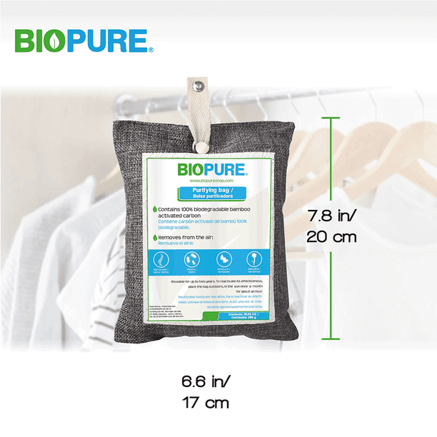 Kit bolsas purificadoras - Carbón activado 100% biodegradable - Bambú -  Remueve malos olores, humedad, moho y alérgenos Biopure 300 gr