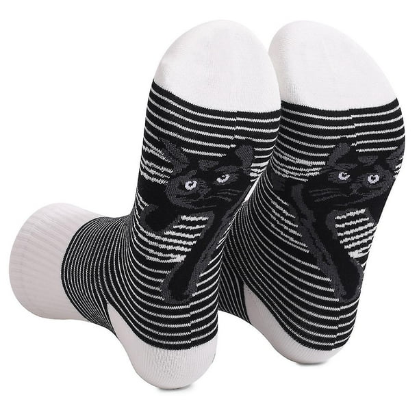 medio tubo deportivo Calcetines , 1 pieza blanco + 2 piezas blanco con negro  rayas + 2 piezas con patrón de corazón, Mode de Mujer