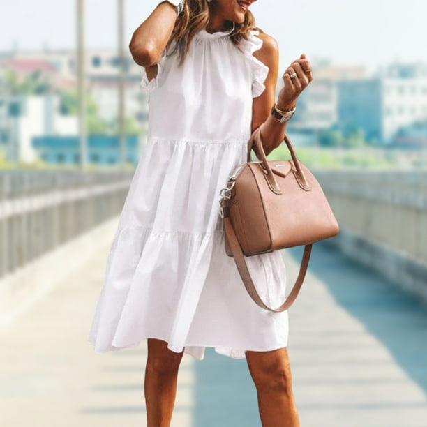 Moda mujer verano impresión un hombro sin mangas con volantes