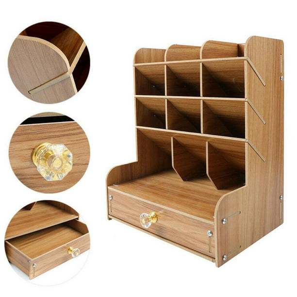 Organizador de cajones de escritorio de madera rústica envejecida para  oficina, estante de madera, organizador de mesa para el hogar,  almacenamiento