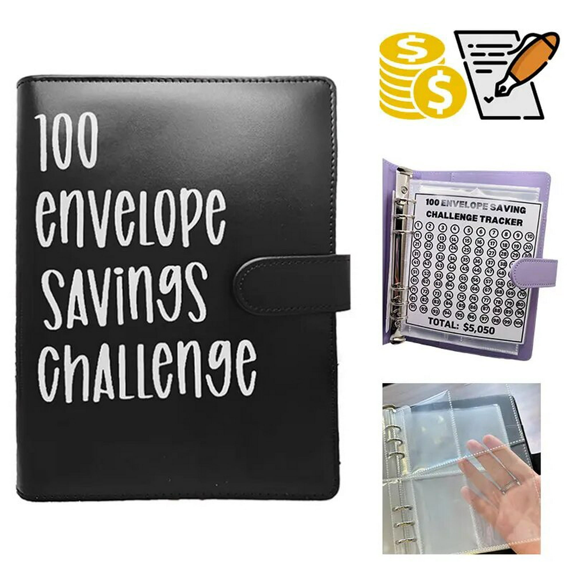 SYSGT Carpeta de desafío de ahorro de dinero, carpeta de ahorro de dinero  con bolsas, libro de ahorros con sobres de efectivo, sobres de ahorro de
