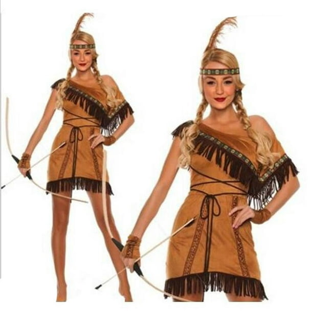 Tradineur - Disfraz de india para mujer, 100% poliéster, incluye vestido y  cinturón, atuendo de carnaval, Halloween, cosplay, fi