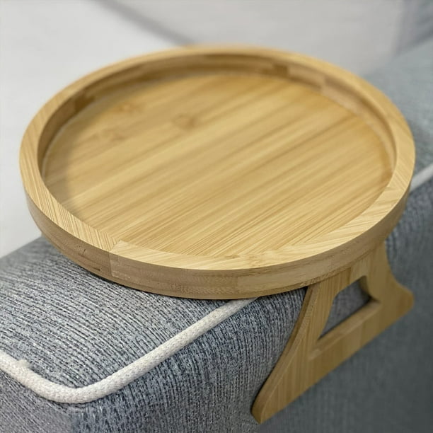 leyfeng Mesa con clip para bandeja de reposabrazos de sofá, mesa con  reposabrazos de bambú, mesa con reposabrazos de sofá para