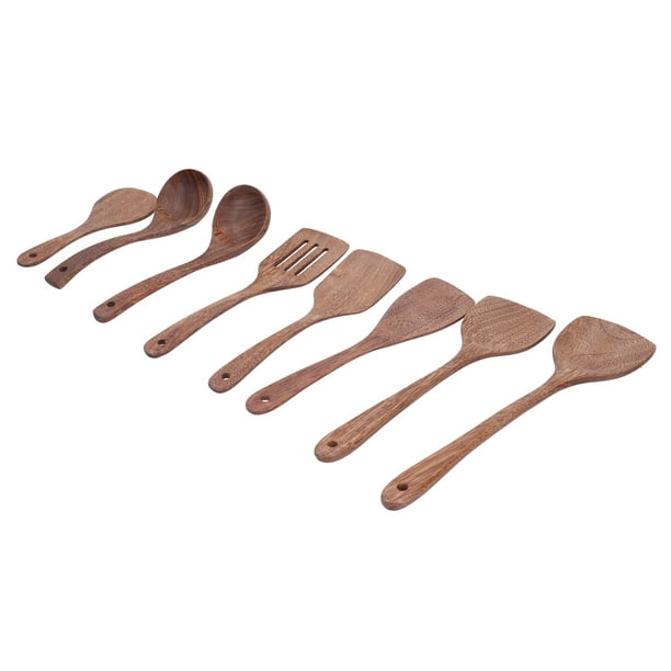 Utensilios de cocina de madera exquisitos, cucharas de madera, sartenes  antiadhe