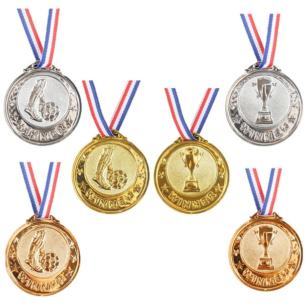 Paquete de 6 medallas redondas de metal dorado para el primer