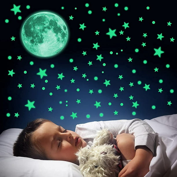  Estrellas de techo brillantes azules para dormitorio de niños,  estrellas que brillan en la oscuridad para techo/pared, decoración de  habitación, calcomanías de pared : Bebés
