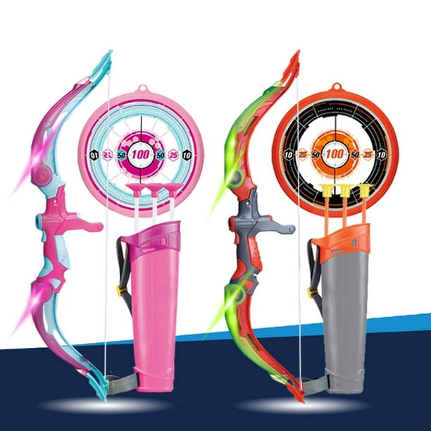 QDRAGON Arco y flecha para niños, juego de tiro con arco iluminado para  niños, con 3 tipos de objetivos, 20 flechas de ventosa, muñequera, juguetes