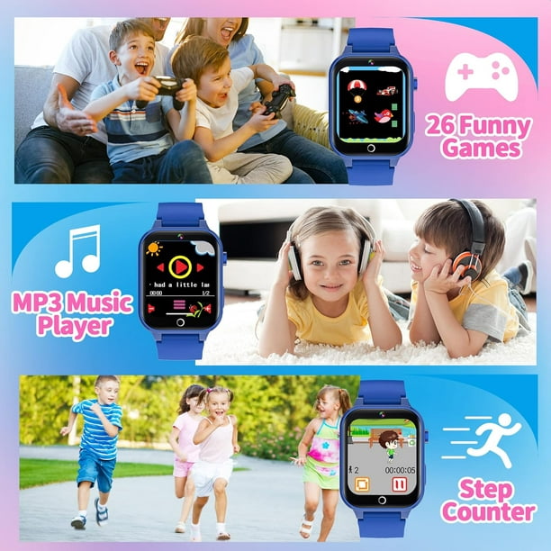 Reloj inteligente para niños 26 juegos: cámara HD y reproductor de vídeo,  música MP3, control parental, 13 despertador, podómetro, relojes  inteligentes impermeables IP68 para niños de 4 a 10 años JM reloj