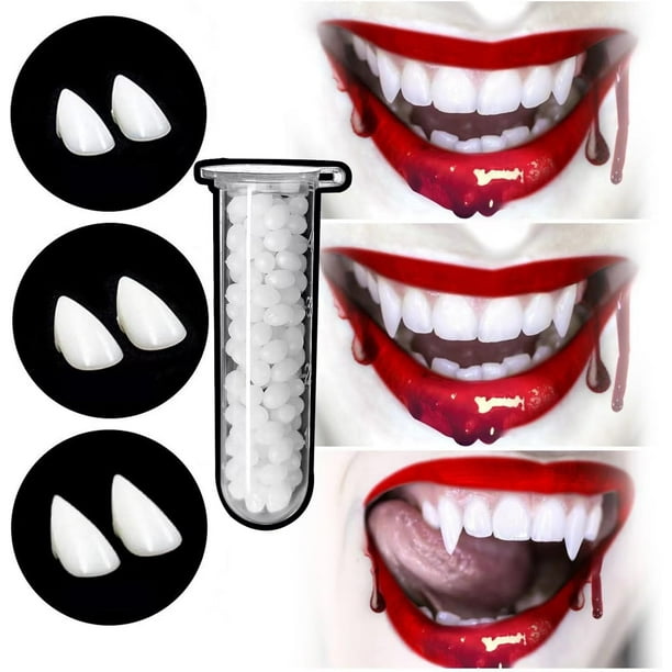Colmillos de dientes de vampiro - 6 pares de colmillos de 3 tamaños para  cosplay, accesorios de cosplay para fiestas de dientes de vampiro de  Halloween Accesorios de vampiro Dientes falsos afilados