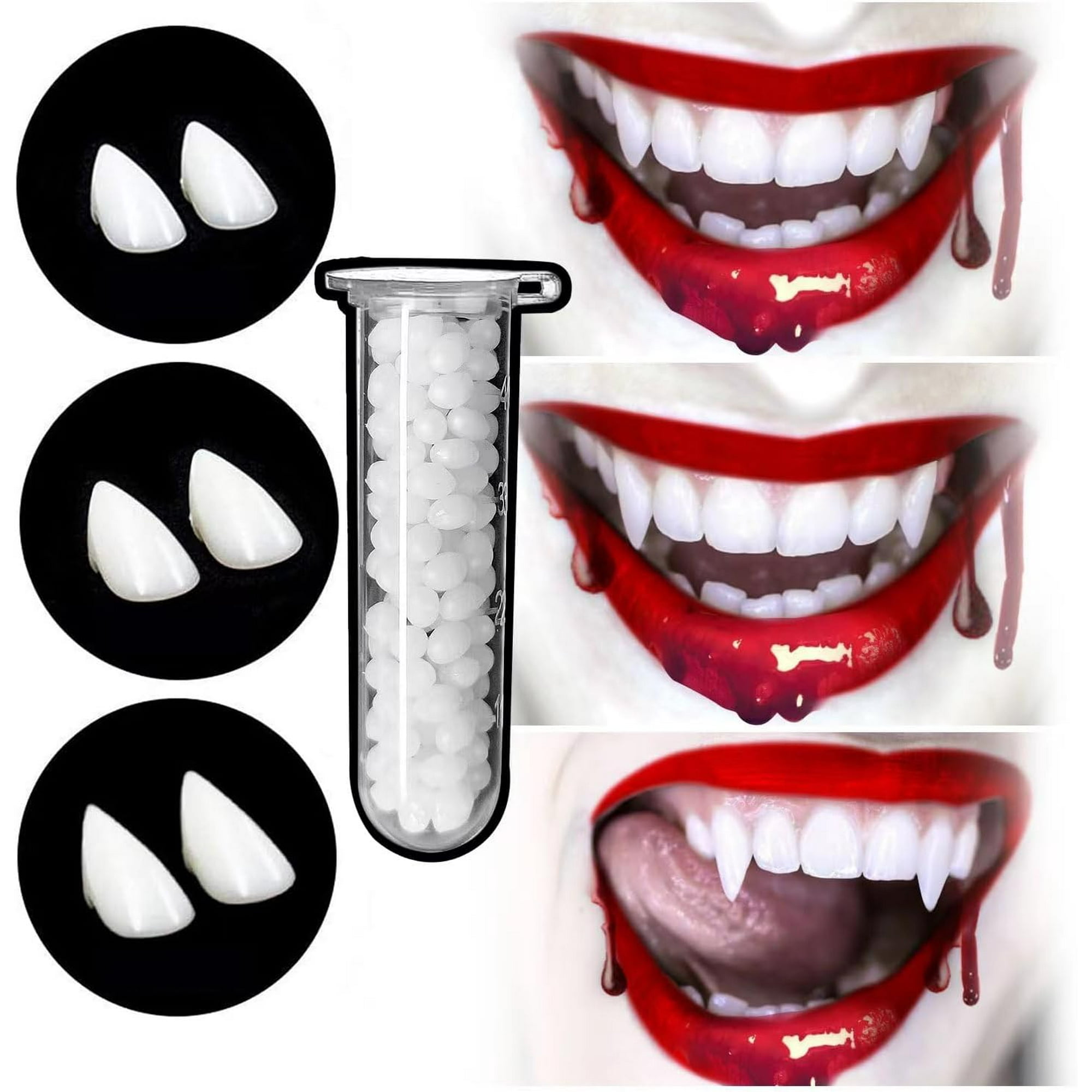  Nobie vivid 12 pares de dientes de vampiro con adhesivo,  decoraciones de Halloween, colmillos de vampiro, accesorios de cosplay para  fiesta de Halloween, 4 tamaños (0.512 in, 0.591 in, 0.669 in