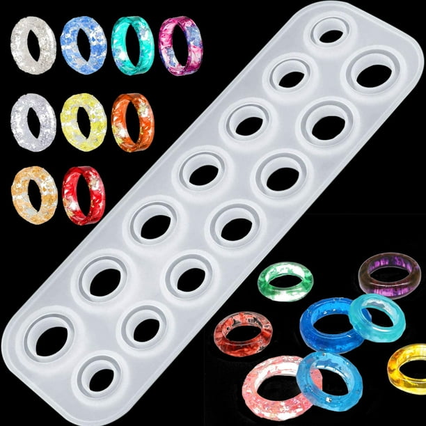 Molde de anillo de resina premium, moldes de silicona para resina epoxi,  moldes de resina con 14 tamaños diferentes, para hacer anillos, pendientes,  colgantes, manualidades Vhermosa HMHZ1141